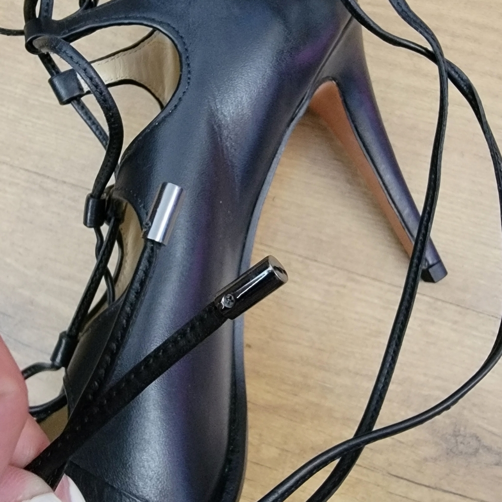 COACH Kira Lace-Up Black Leather Heels - Picture 13 of 14